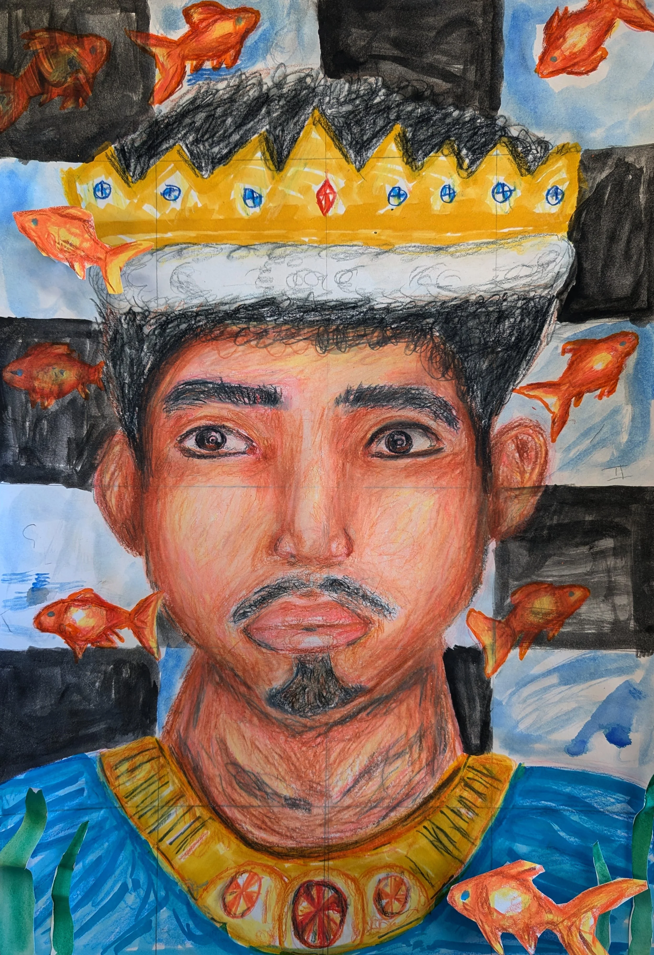 Self-Portrait by Josue Hernandez-Blanco, Mixed Media, Grade 12, Liberty High School, Teacher: Lauren Latané-Valis, Carroll County Public Schools