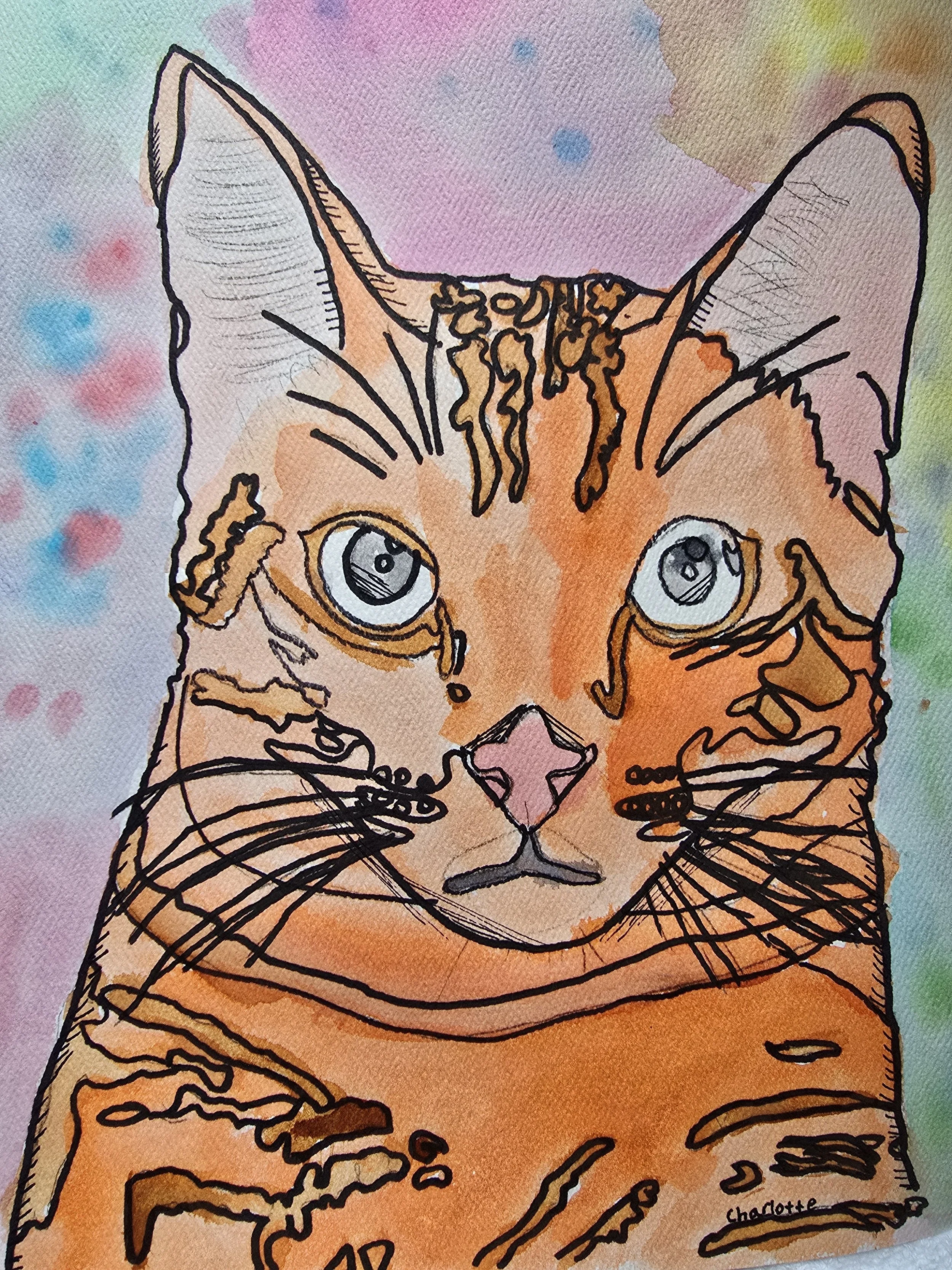My Sweet Kitty by Charlotte Yang, Watercolor, Grade 3, Rachel Carson Elementary, MCPS