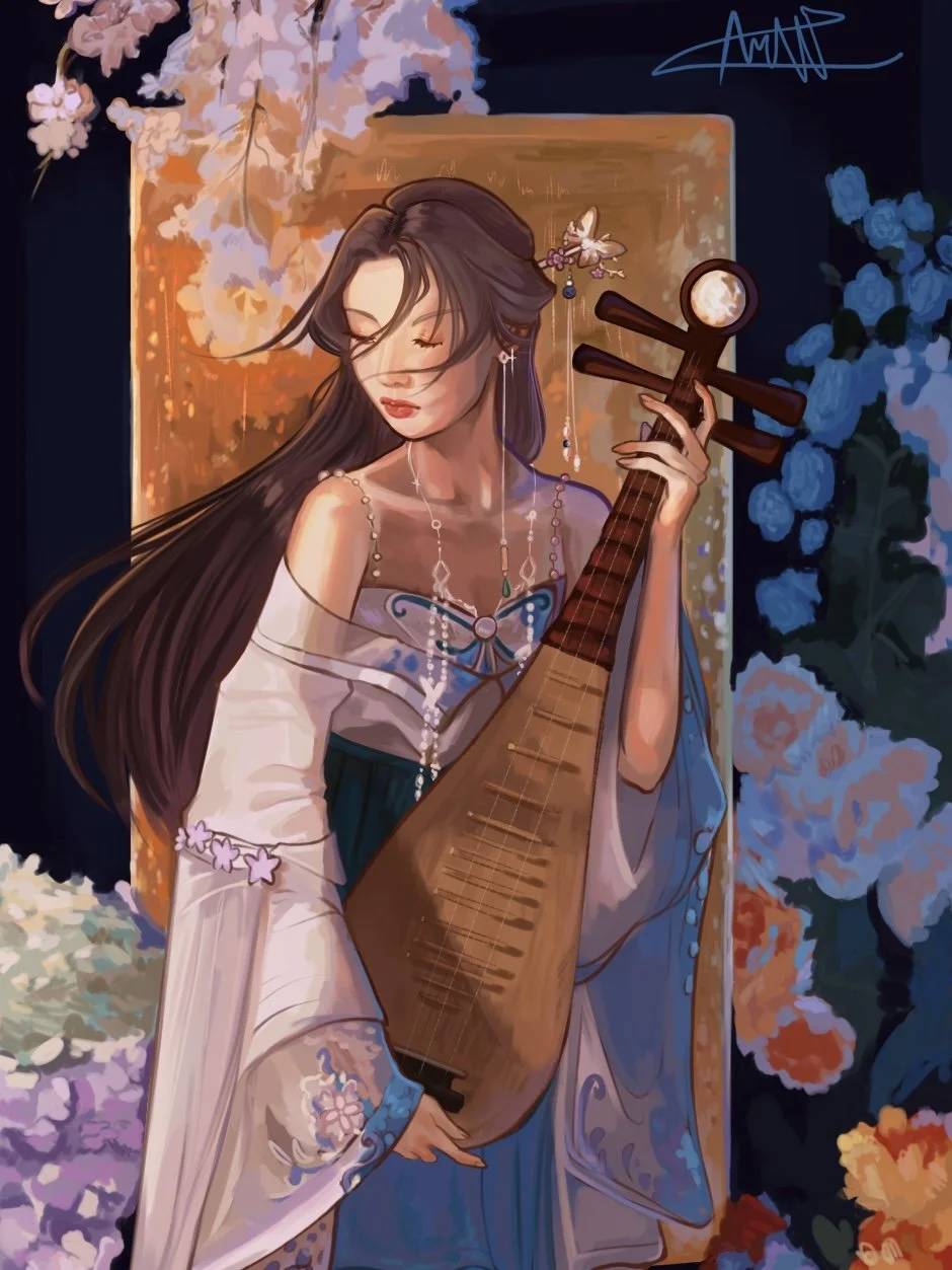 Pipa Player by Annelise ve der Walde, Digital Painting, Grade 11, Richard Montgomery High School, Teacher: Michael McDermott, Montgomery County Public Schools