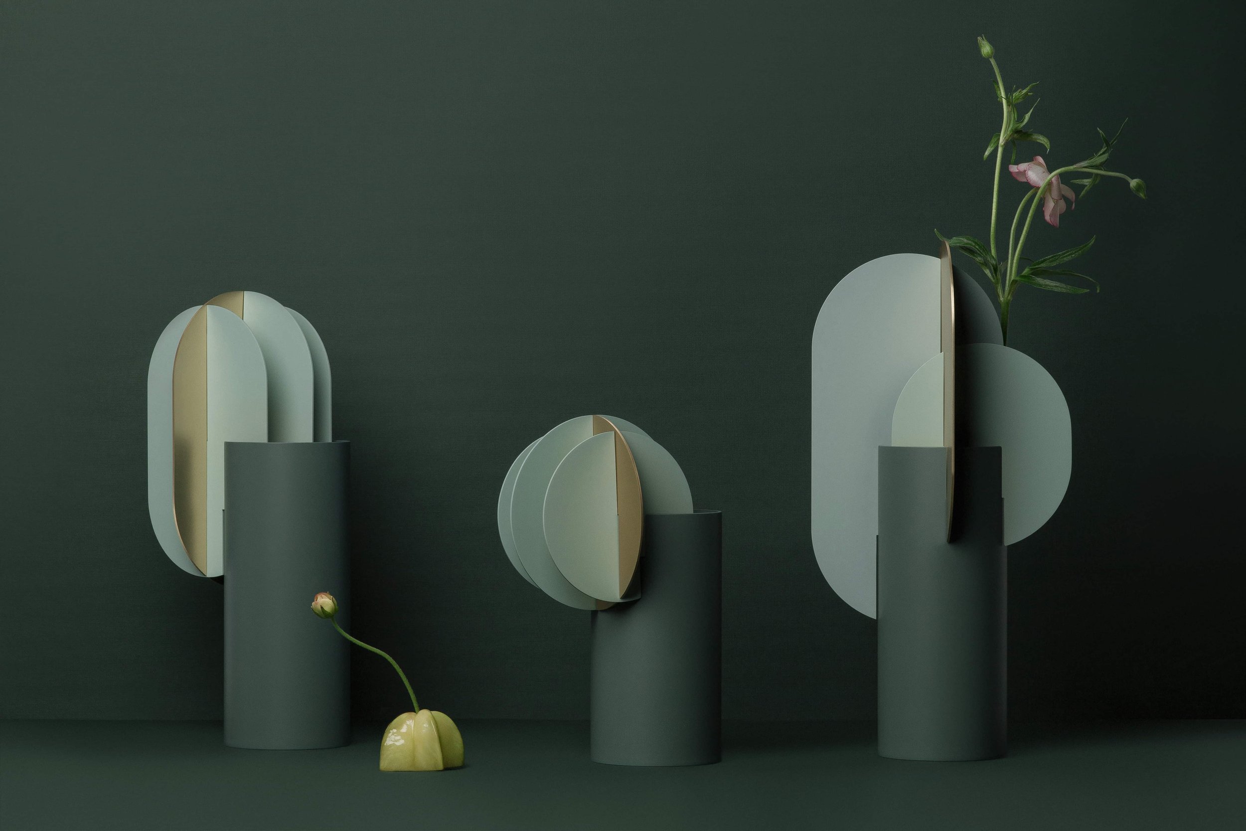 Suprematic Vases in Brass and Painted Steel