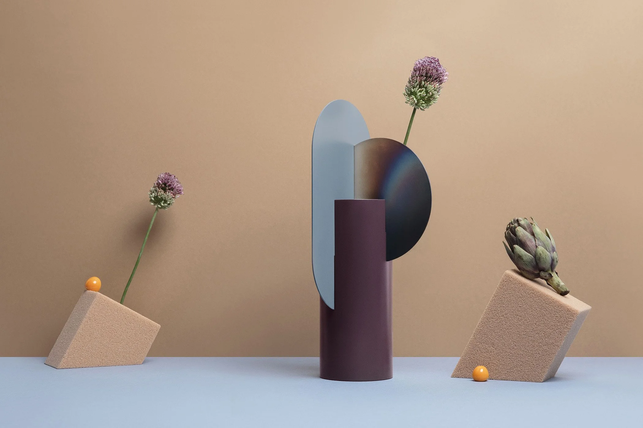 Numbered Edition Suprematic Vases in Burned and Painted Steel