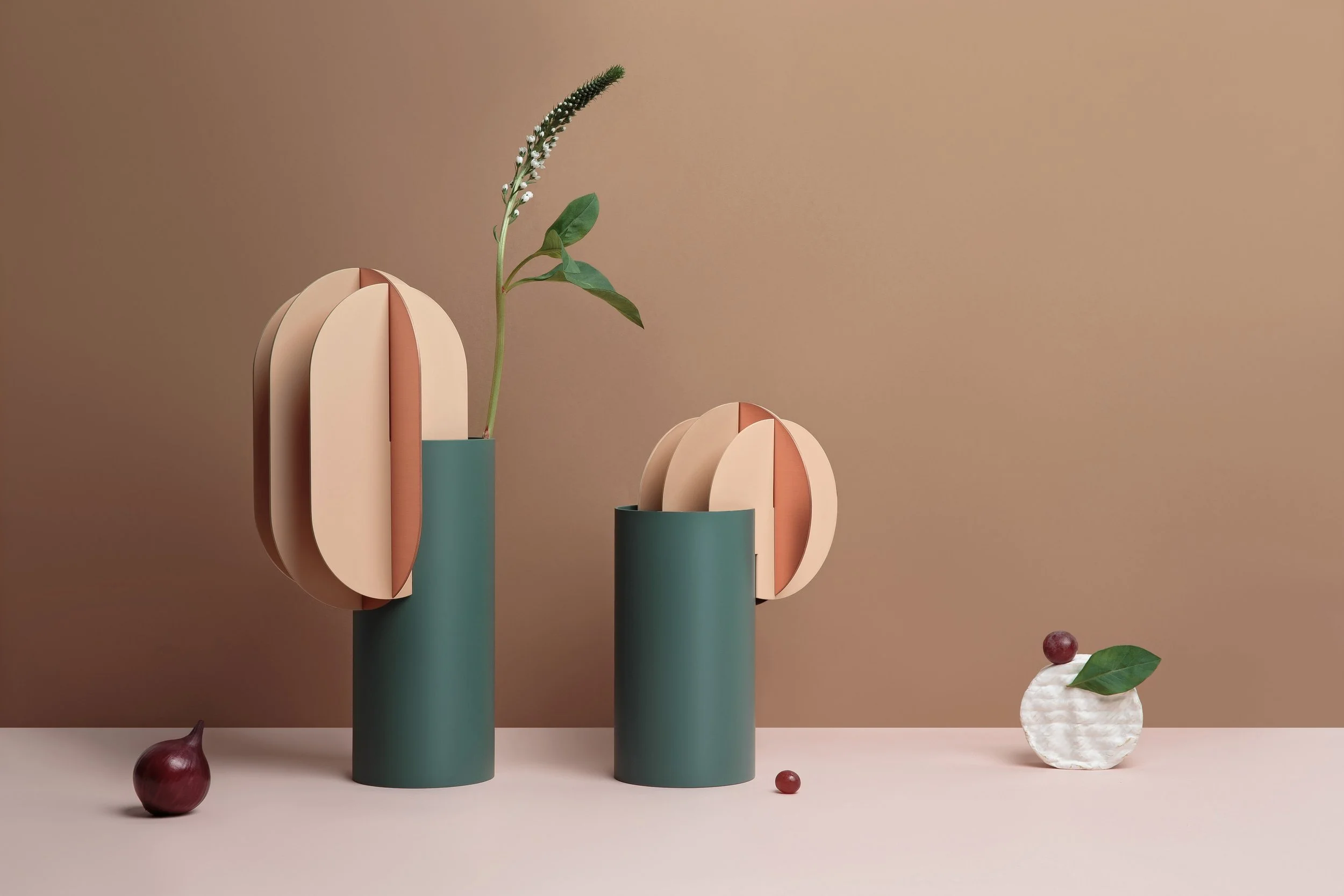 Suprematic Vases in Copper and Painted Steel