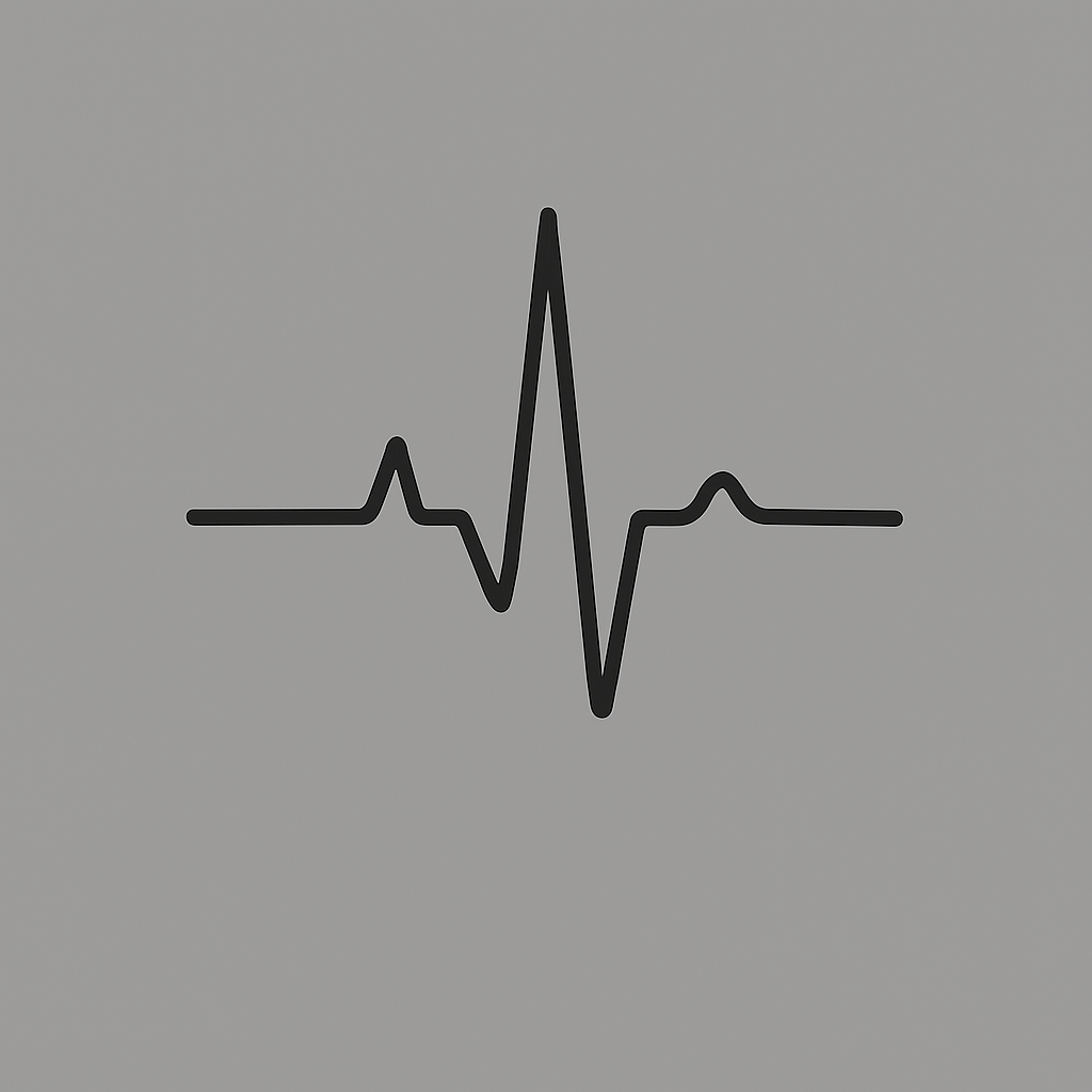 Black electrocardiogram (ECG) line on a gray background.