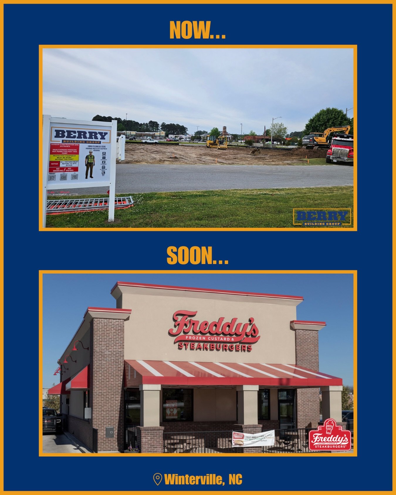Breaking ground, building flavor! 🔥🍔 
We&rsquo;re thrilled to kick off our Freddy&rsquo;s project in Winterville, off Fire Tower. This marks a major step forward as we expand into the QSR sector. 
Big things are ahead, and we&rsquo;re just getting 