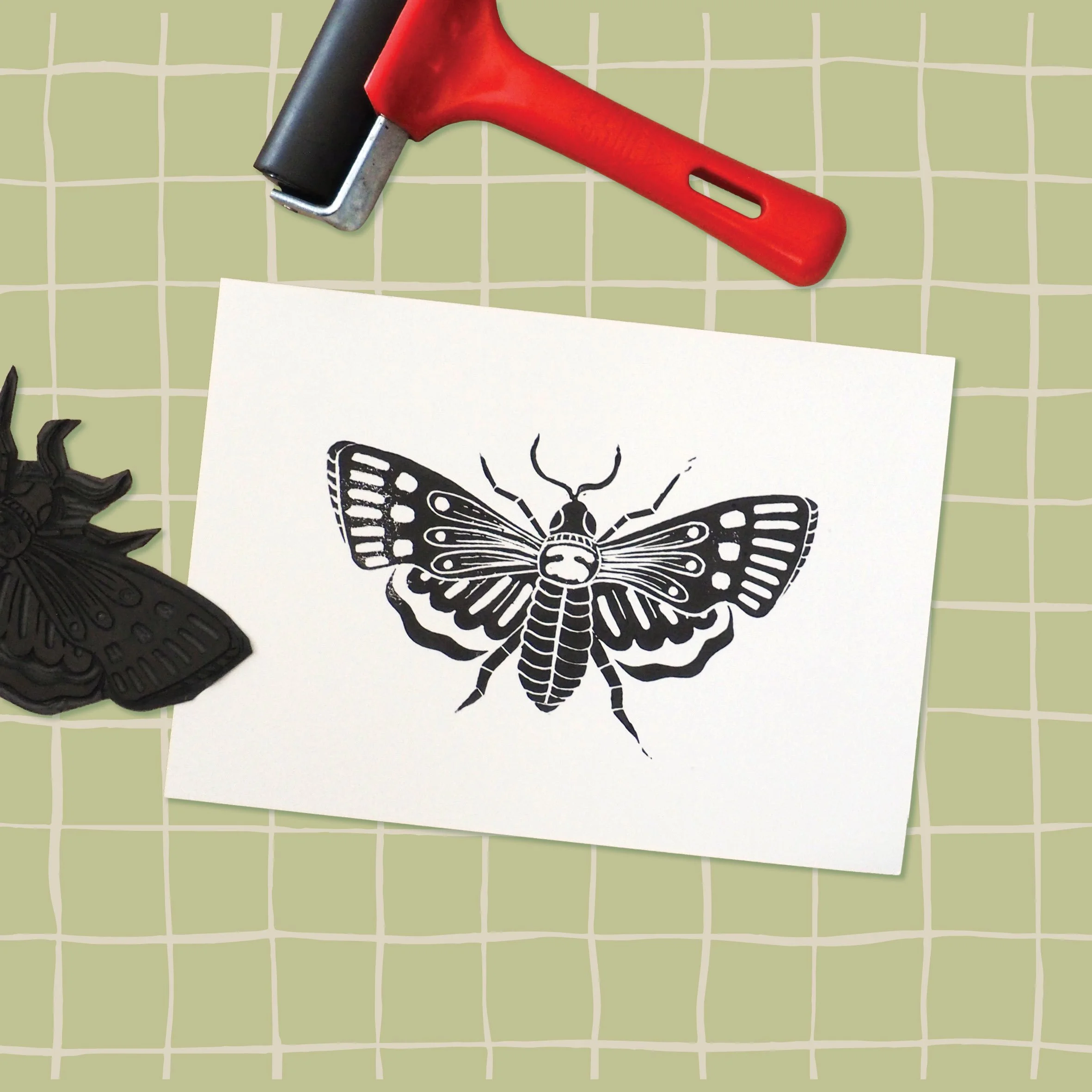 Lino Print Moth - A5