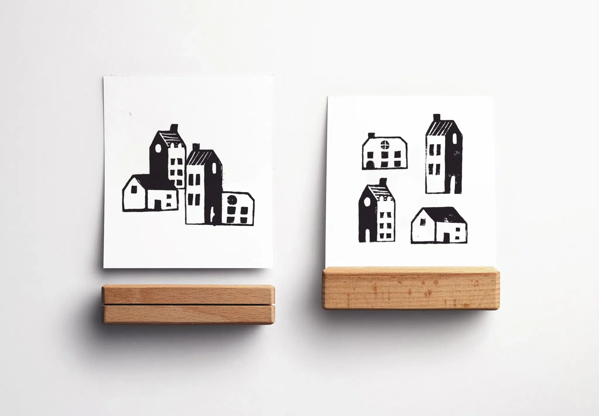 Mini Lino Print Houses - 105 x 105 mm - random composition