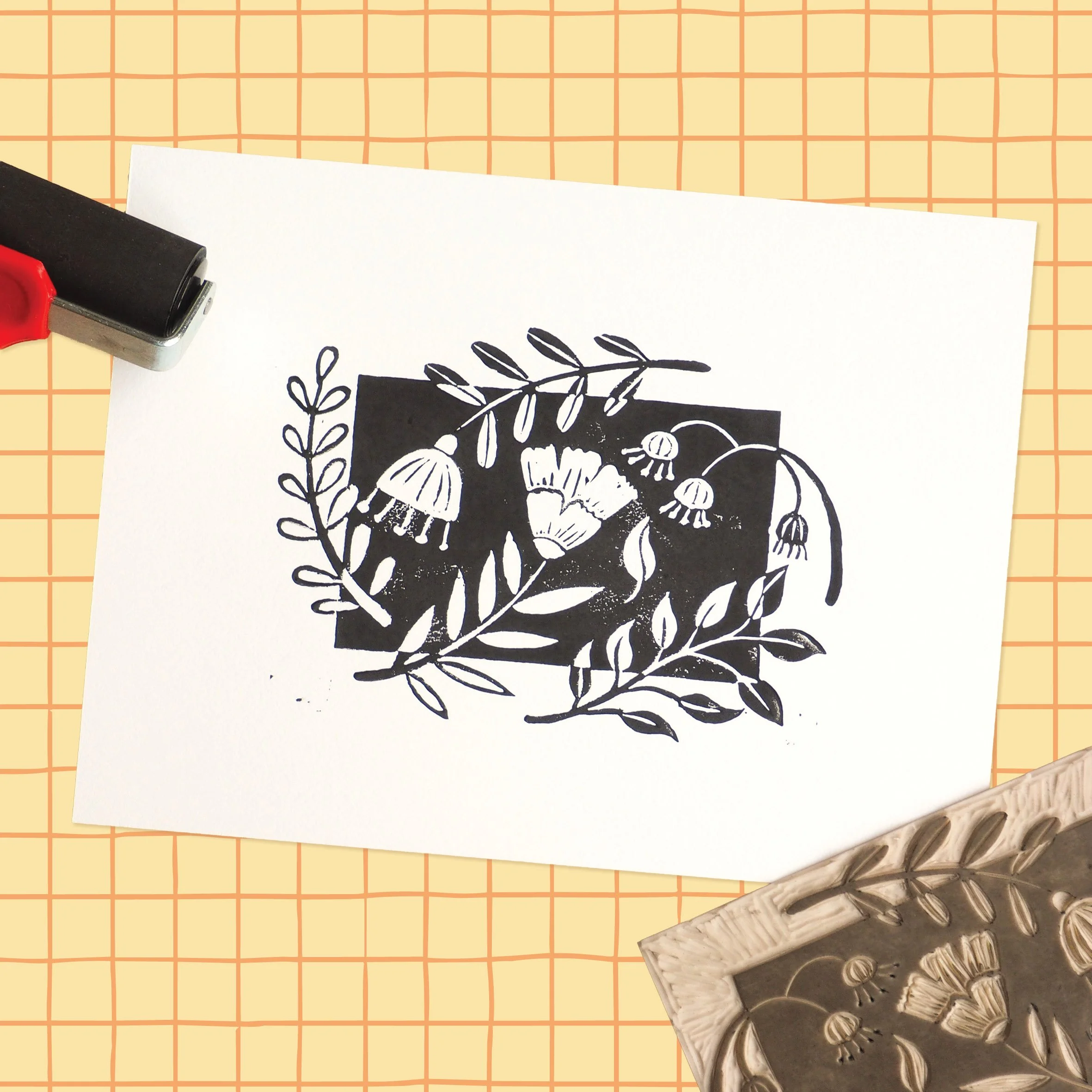 Lino Print Flowers - 24 x 18 cm