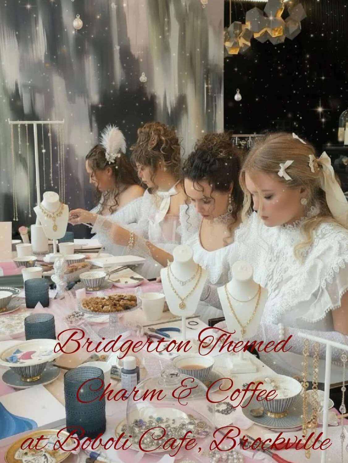 You are formally invited to a Bridgerton Themed Charm Workshop hosted by @mochi.charms.co at @bobolibrockville, 32 King St. W in Downtown Brockville on March 5th at 5:30pm. 

Spend the evening designing your own custom charm bracelet or necklace insp