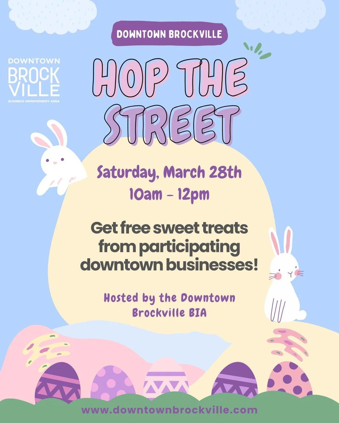 Hop the Street is back this Saturday, March 28th, 10am-12pm 🍬

Join us downtown for a sweet little adventure, where participating businesses are handing out free treats and spreading smiles all morning long. It is the perfect way to explore your fav