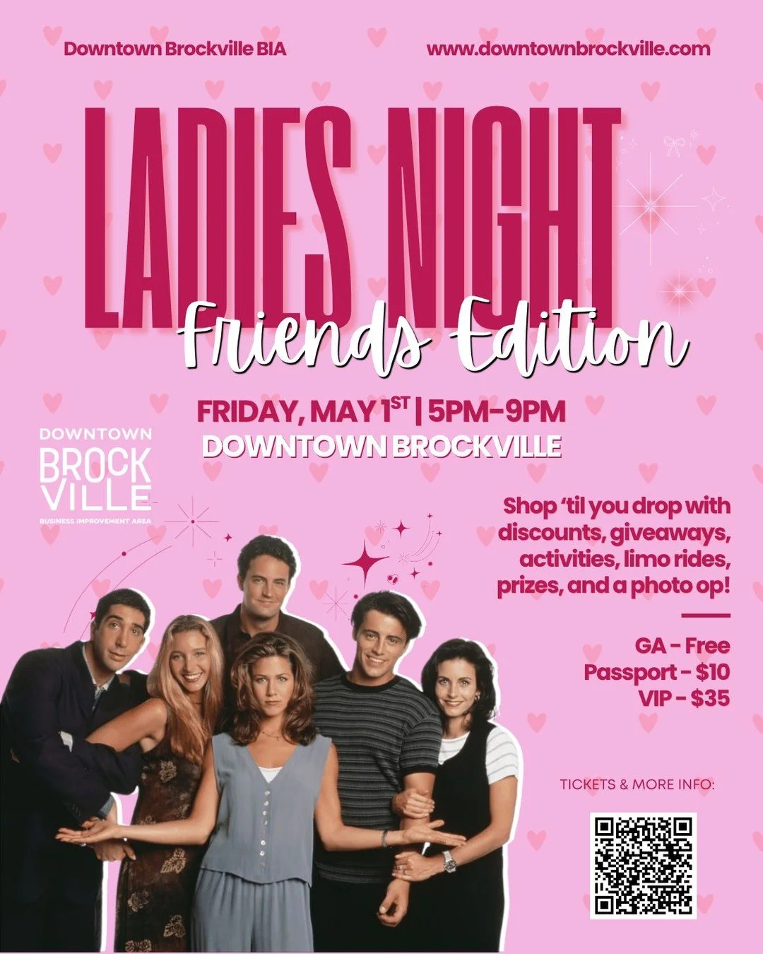 Grab your crew and get ready for a night out in Downtown Brockville! Ladies' Night: Friends Edition is happening Friday, May 1st, 5pm-9pm, and it is all about fun, connection, and a little something special for everyone, inspired by the iconic TV sho