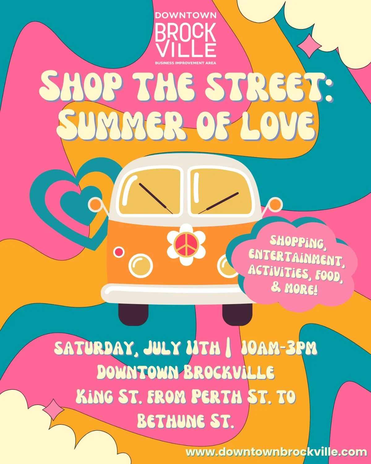 Today's the day! Shop the Street: Summer of Love is happening in Downtown Brockville from 10am-3pm ☀️🌸

Join us for a day packed with shopping, live music presented by Aaron's MILL, delicious food, a classic car show, family fun, and so much more!

