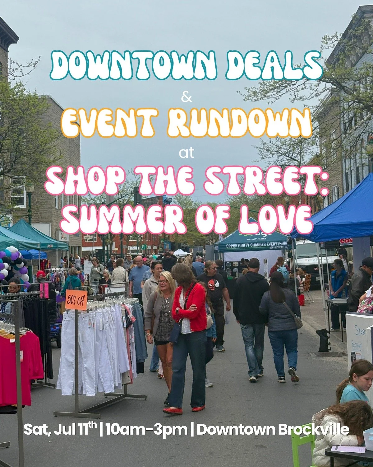 Tomorrow is the day! Shop the Street: Summer of Love is happening Saturday, July 11, 10am-3pm in Downtown Brockville 🌼

Take a look through the slides to see all the exclusive downtown deals, special promotions, and the full event schedule. There is