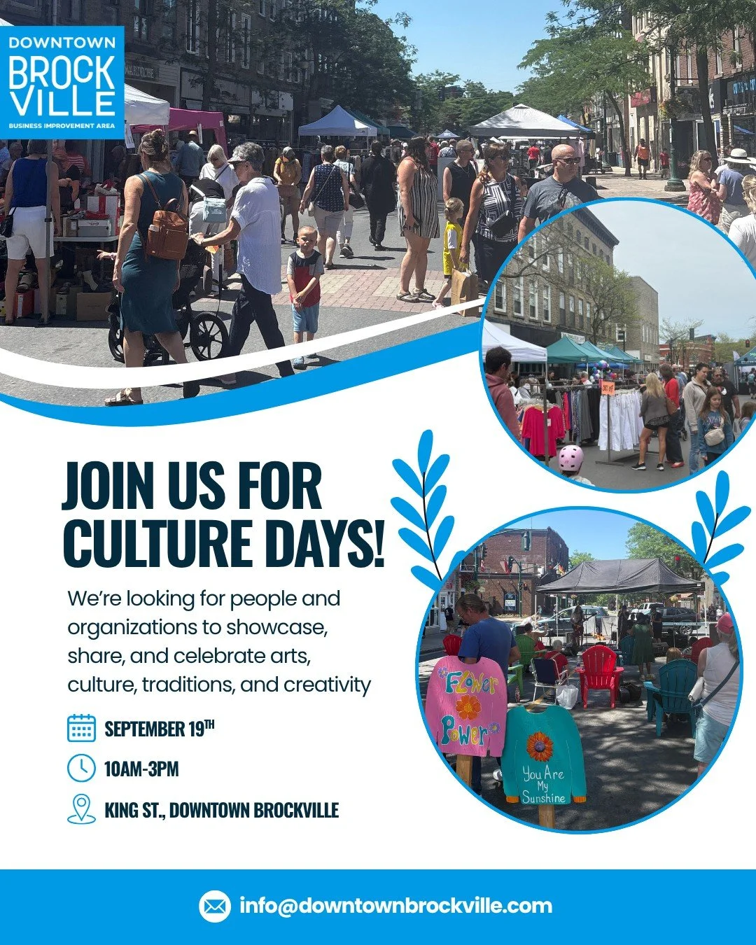 CALLING ALL ARTISTS, MAKERS &amp; CULTURAL CREATORS!

We&rsquo;re looking for people and organizations to be part of Shop the Street: Culture Days on Saturday, September 19 from 10am-3pm in Downtown Brockville!

Are you an artist, maker, cultural org
