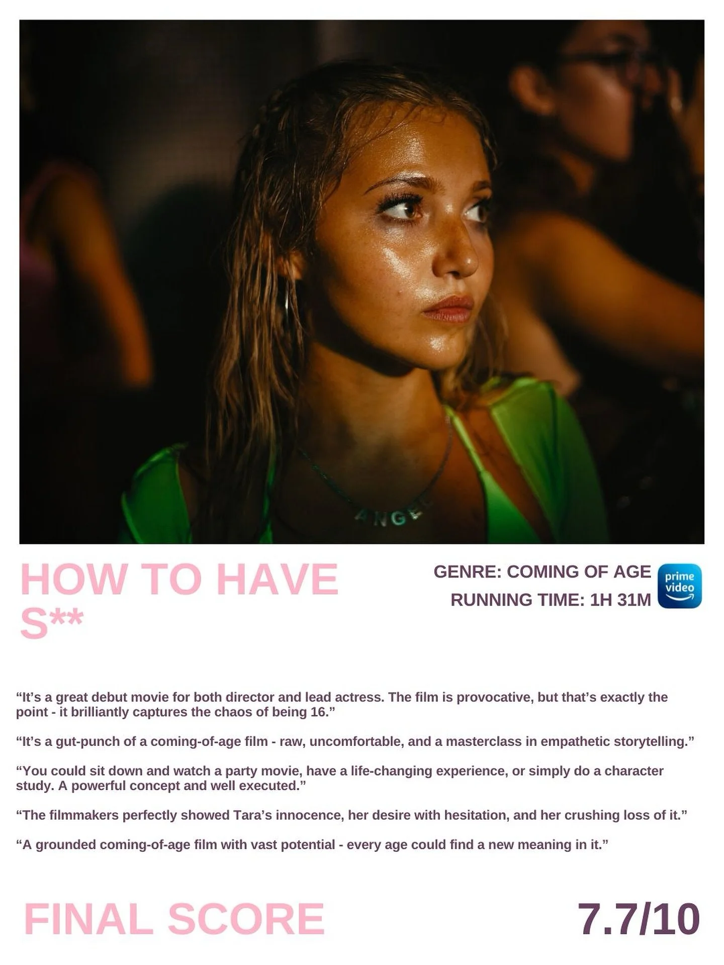 🍿 Popcorn Society 🍿

The movie group has spoken 🙌🏻 and here&rsquo;s what we think of &ldquo;How to Have S**&rdquo; ✨

7.7/10 is the average score we gave to &ldquo;How to Have Sex&rdquo; ✨

A bold and emotional coming-of-age story that explores f