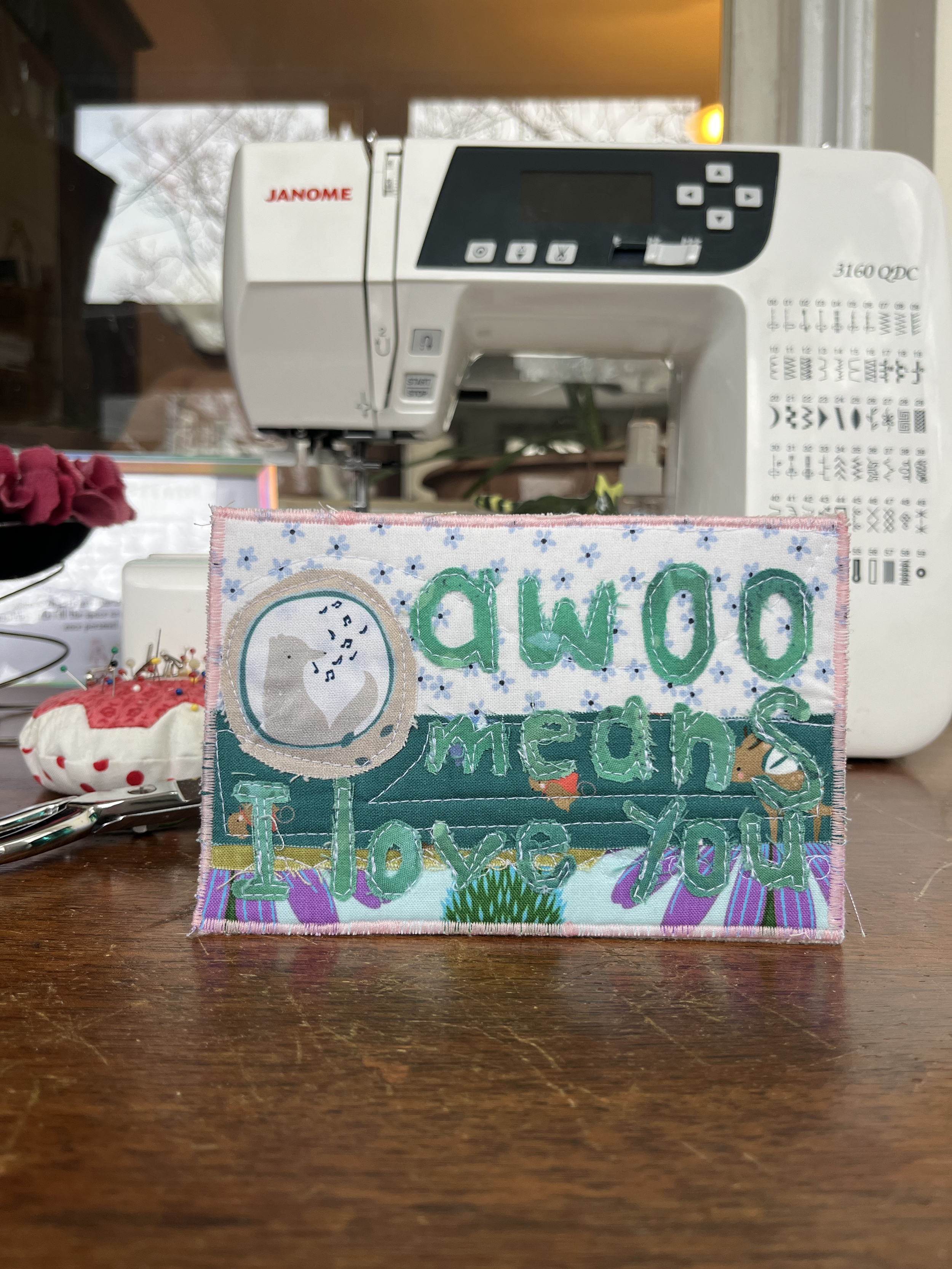 "Awoo Means I Love You" Quilted Postcard