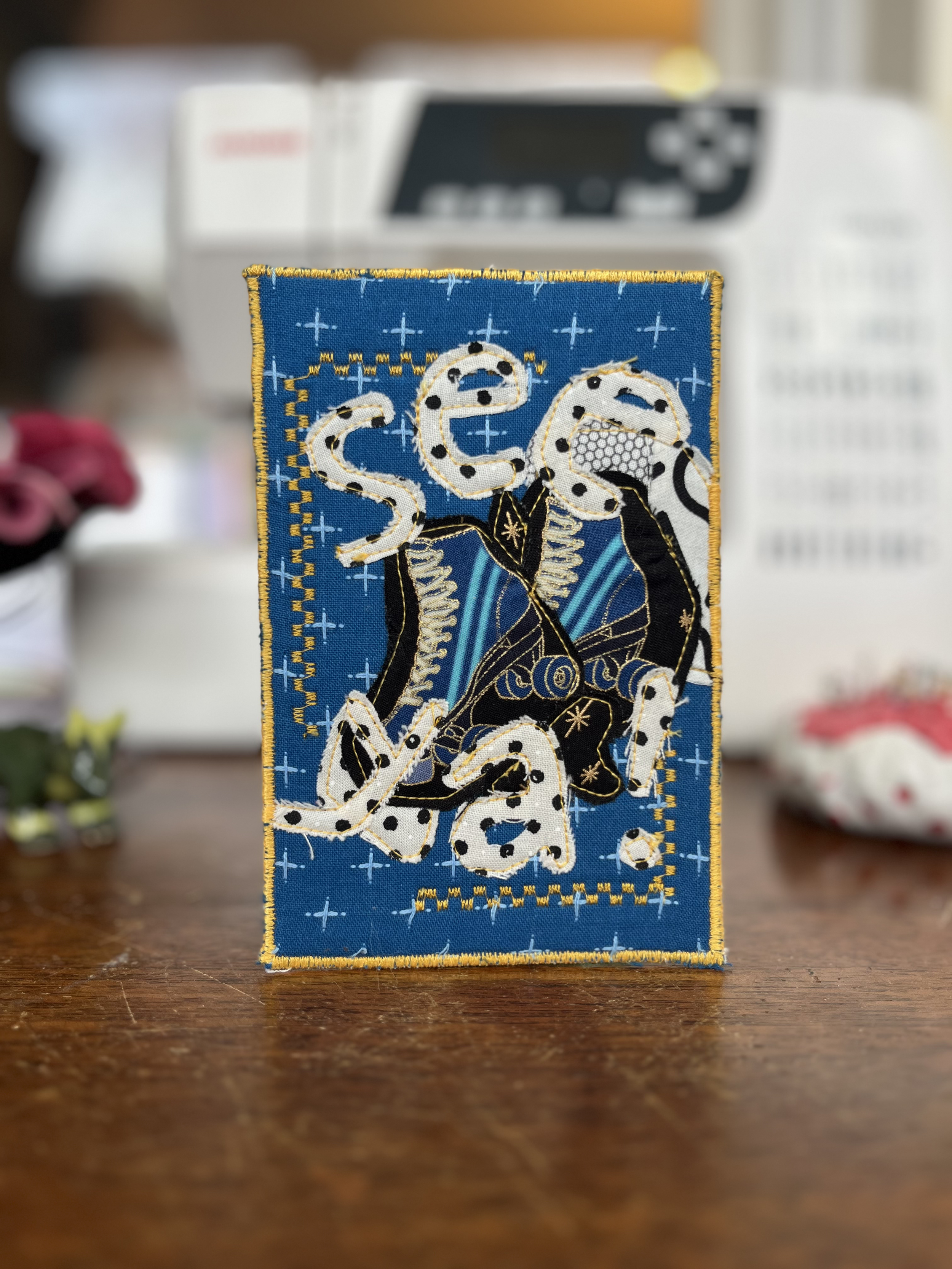 "See Ya" Rollerskates Quilted Postcard