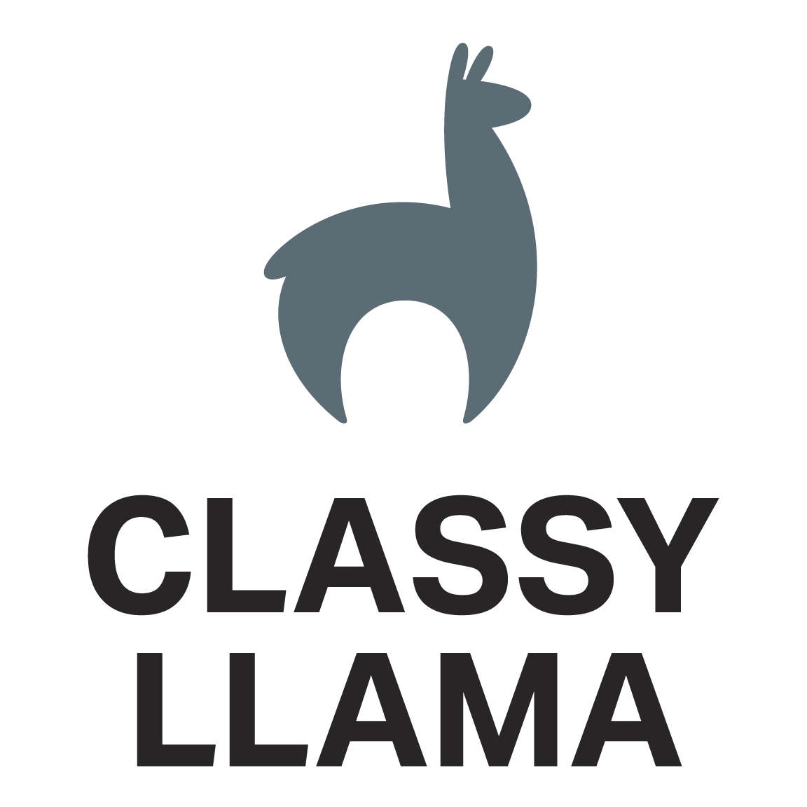 A stylized gray llama logo with the words "Classy Llama" displayed below in black text.