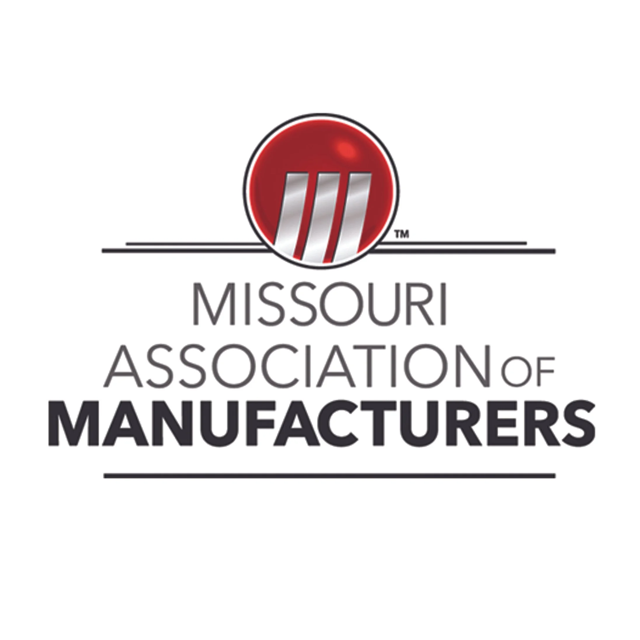 Logo of the Missouri Association of Manufacturers featuring a red sphere with a silver stylized 'M' and the organization name below.
