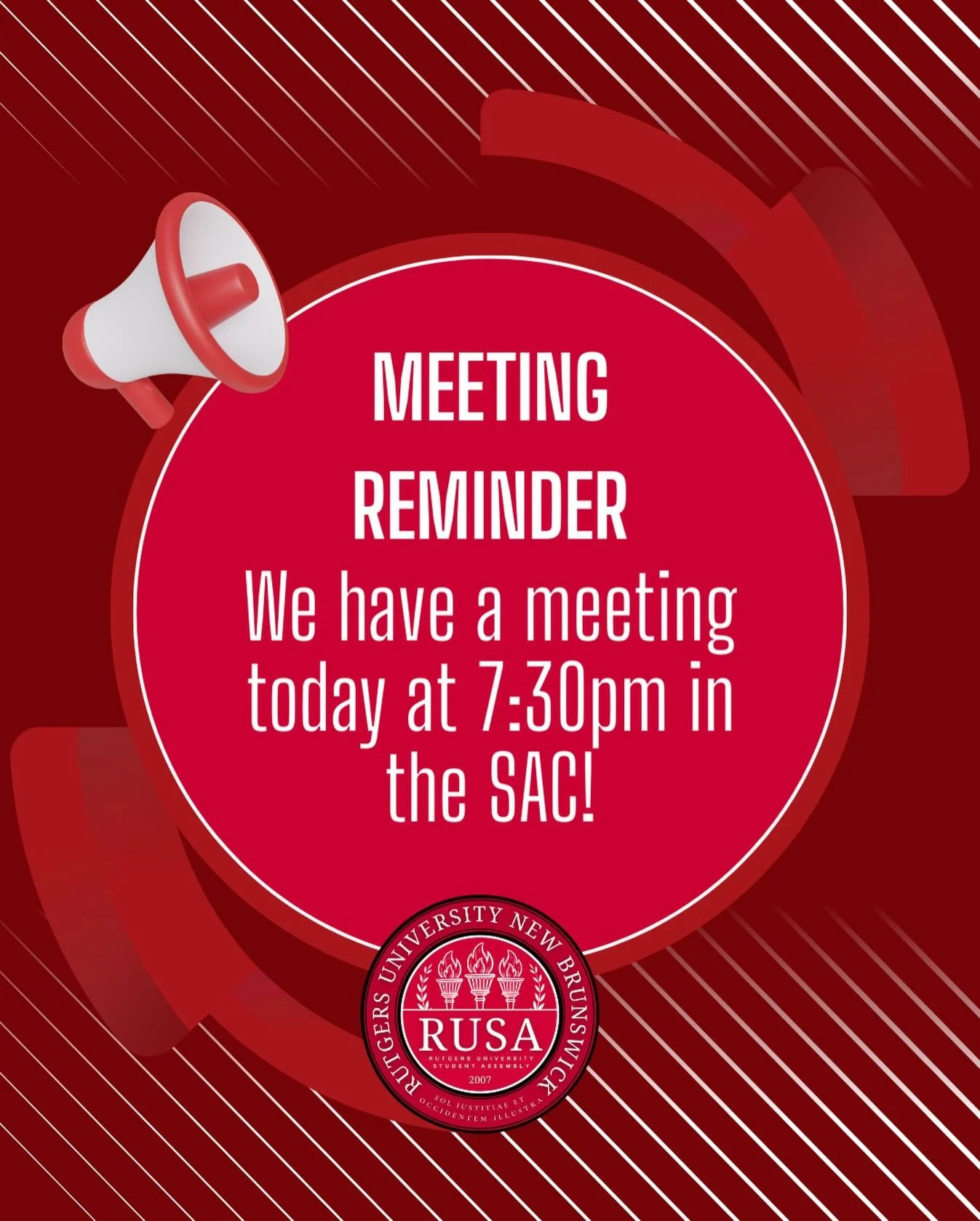 Today marks our first meeting of the semester!! Come join us at the SAC tonight to learn more about RUSA and see what an assembly meeting is!