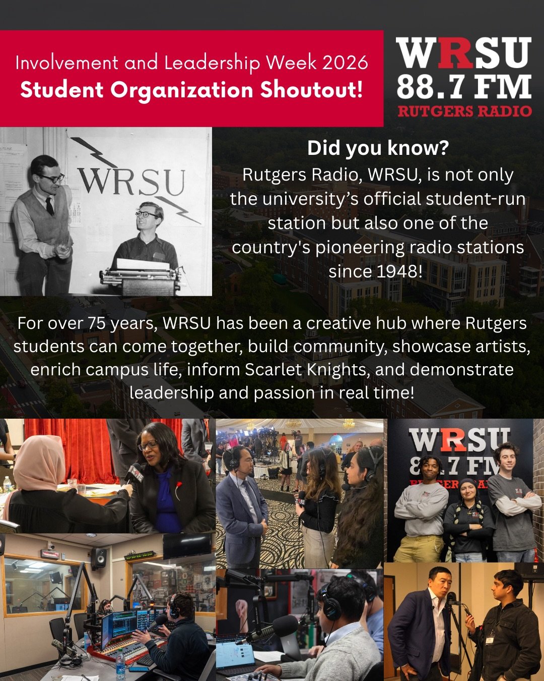 In honor of the first day of Involvement and Leadership week, I wanted to take a moment to shoutout one of RU&rsquo;s finest student groups, @wrsurutgersradio !!

I am always thrilled to see what they are up to!! I may have tuned into the station whi