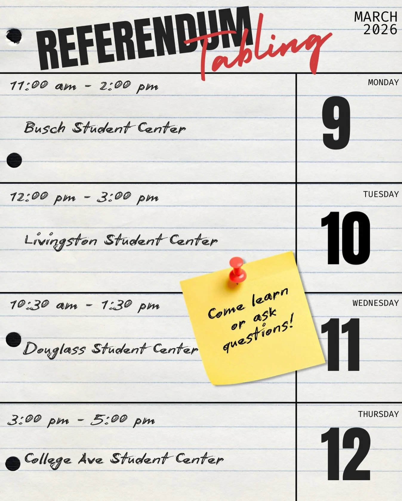 Want to learn more about the referendum? Come visit RUSA during any of our tabling dates and ask us any questions you have! (PS. there also might be some free merch involved&hellip;)