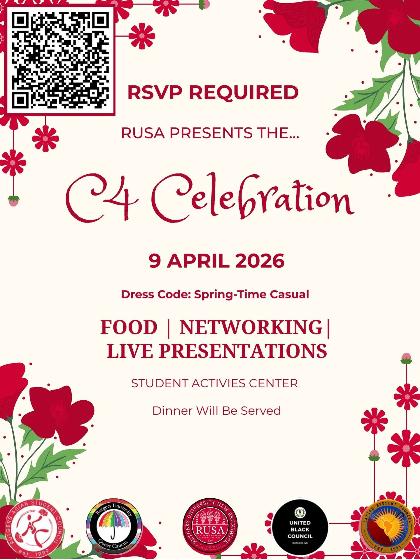 Come to the C4 Celebration next Thursday at the SAC! We&rsquo;ll have performances from some amazing orgs as well great food!