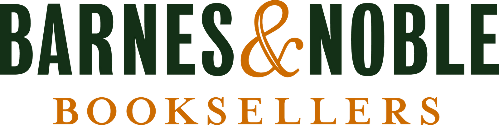 Barnes & Noble Booksellers logo with large green text and orange ampersand, and "Booksellers" in smaller orange text underneath.