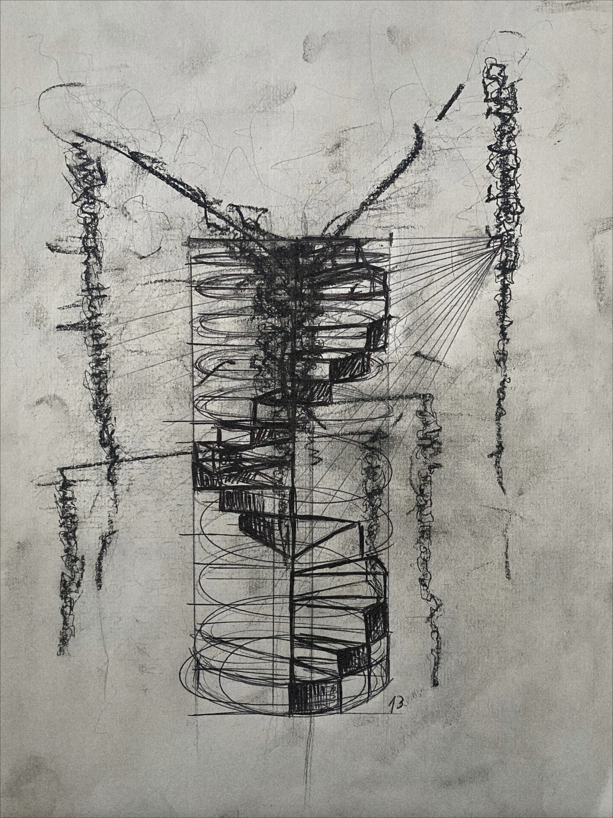 The Ladder, Original Charcoal Drawing on Paper