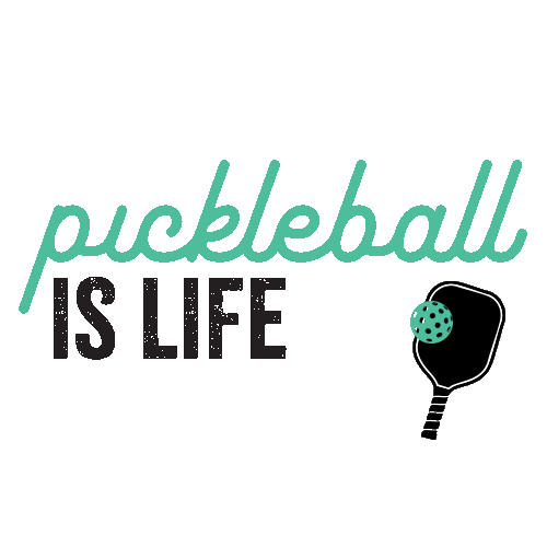 Animated .gif with the phrase "pickeball is life" and a pickleball paddle and ball illustration.