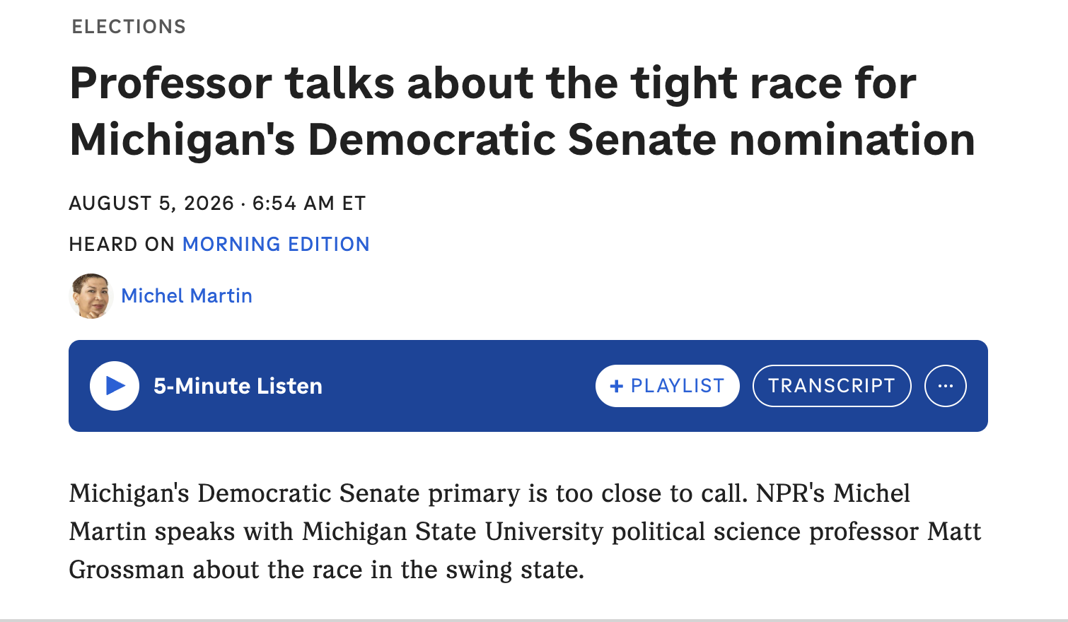 Professor talks about the tight race for Michigan's Democratic Senate nomination