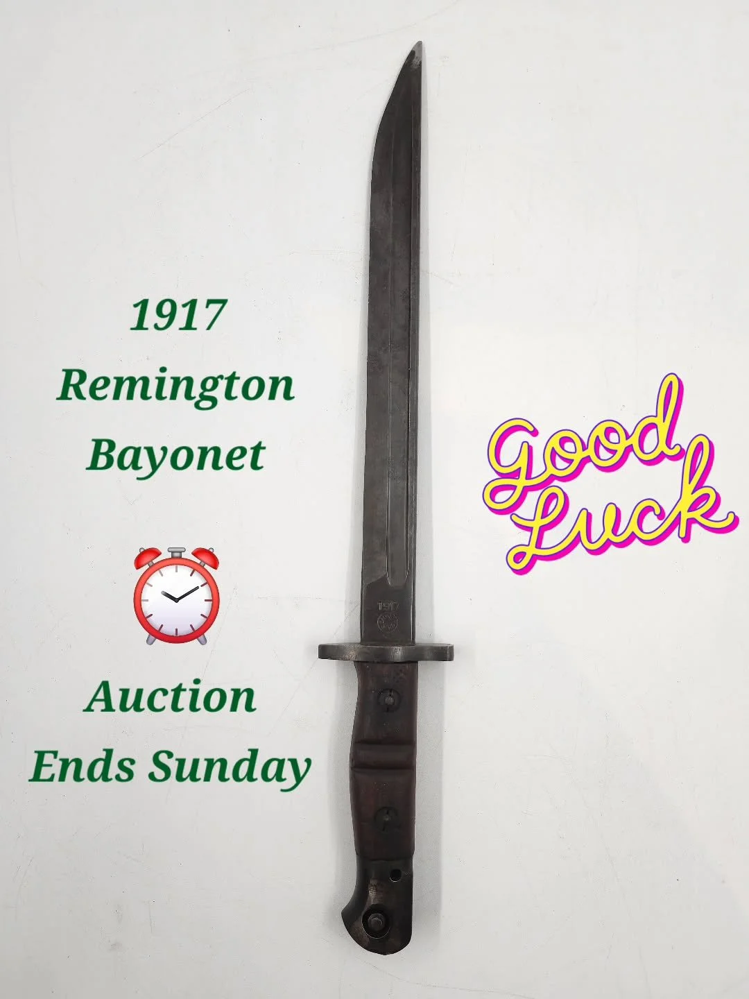 🗡️ A Piece of History Up for Auction 🗡️

This is an original 1917 Remington Bayonet &ndash; first issued in World War I for the U.S. Model 1917 Enfield rifle, and later paired with American trench shotguns. With its rugged design, it served through