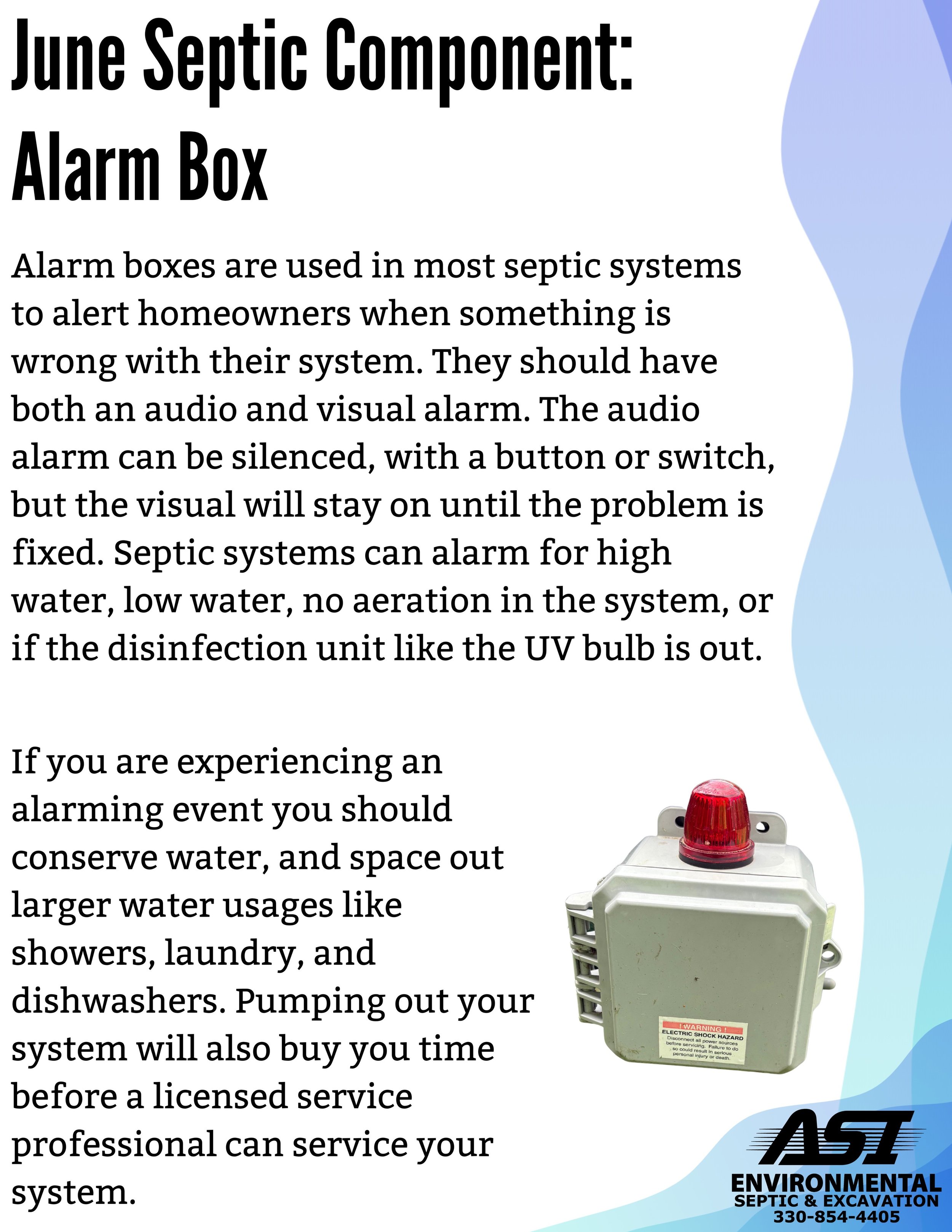 Our sixth monthly highlight is here, and we are highlighting&hellip; Alarm boxes!🎉💩💙

Alarm boxes are used in most septic systems to alert homeowners when something is wrong with their system. They should have both an audio and visual alarm. The a