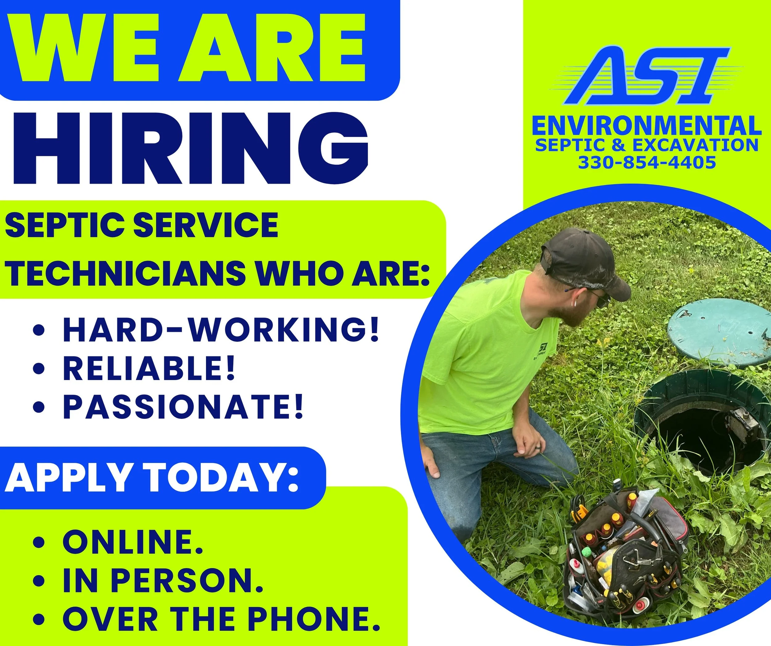 We are HIRING, and no prior experience is needed!🎉

If you are looking for a welcoming team, with opportunities to learn and to grow we are hiring septic service technicians. NO prior experience needed! The FULL description, and application are link