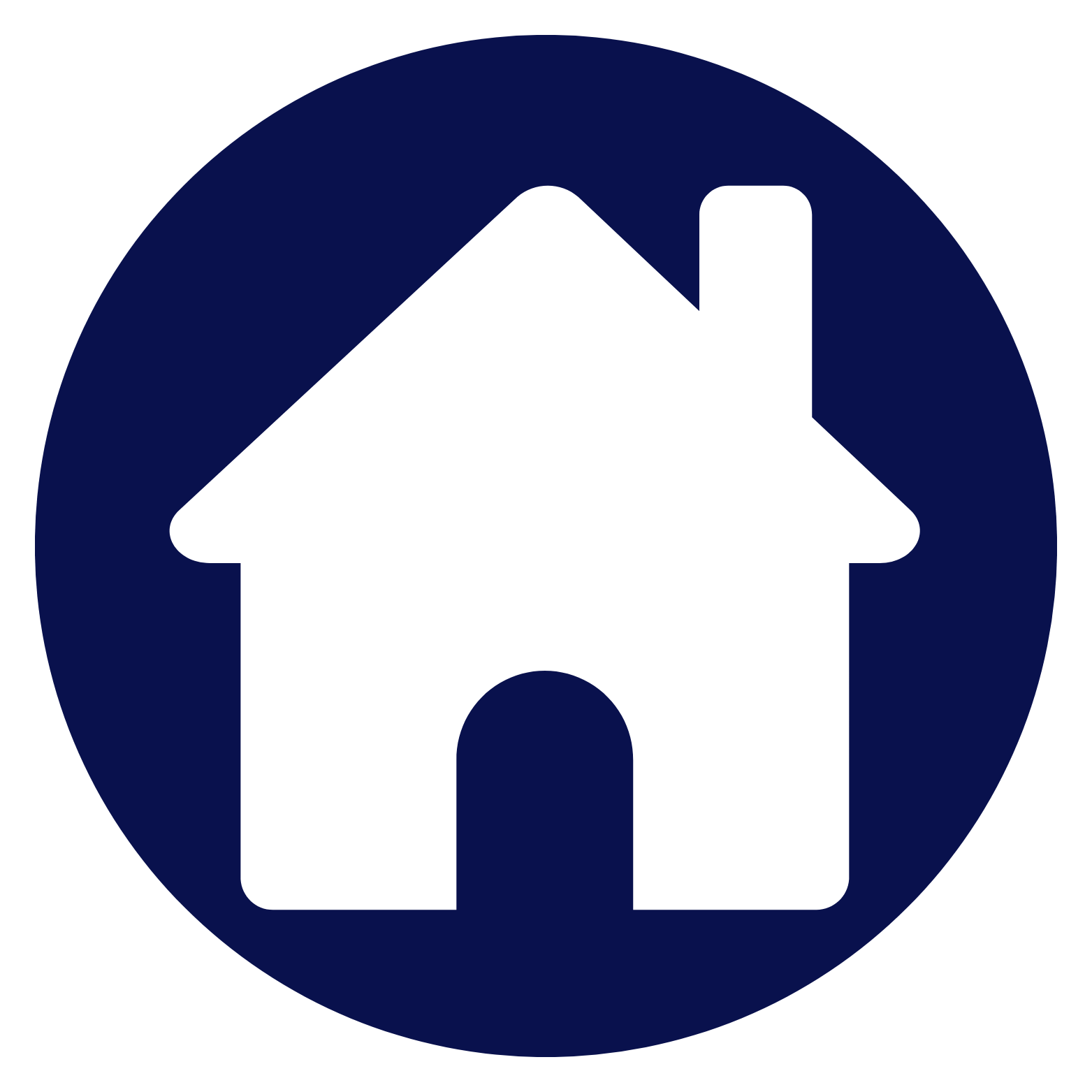 A dark blue circular icon with a white house silhouette in the center.