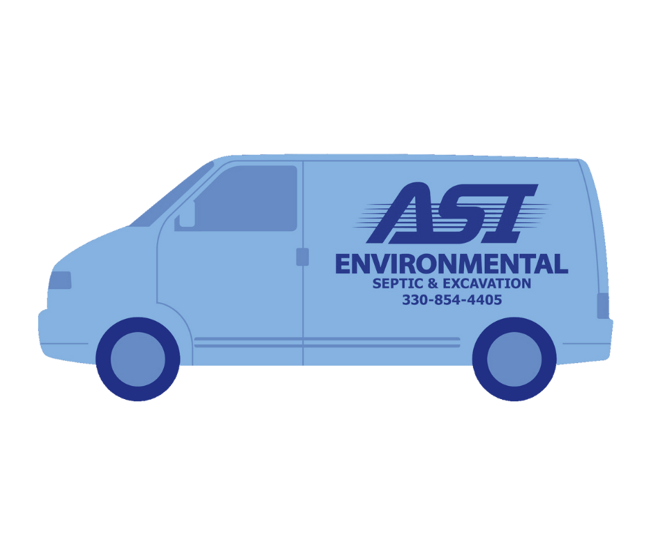 Aeration Septic service van colored blue with the company logo and phone number