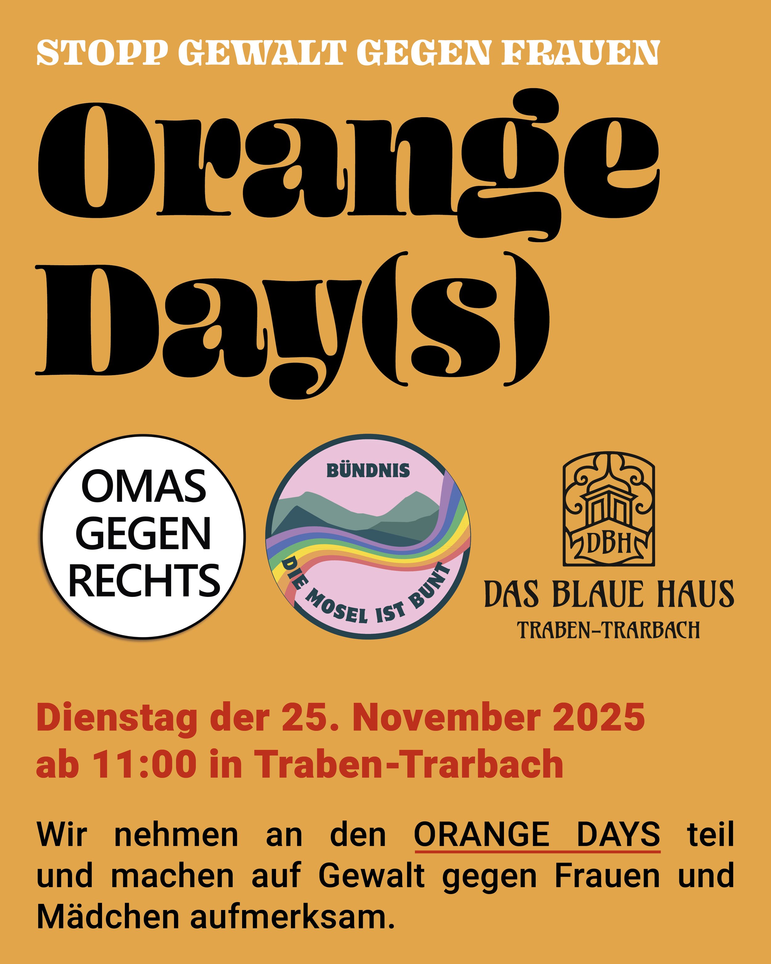 ORANGE DAY(S) – Dienstag der 25. November 2025, ab 11.00 Uhr