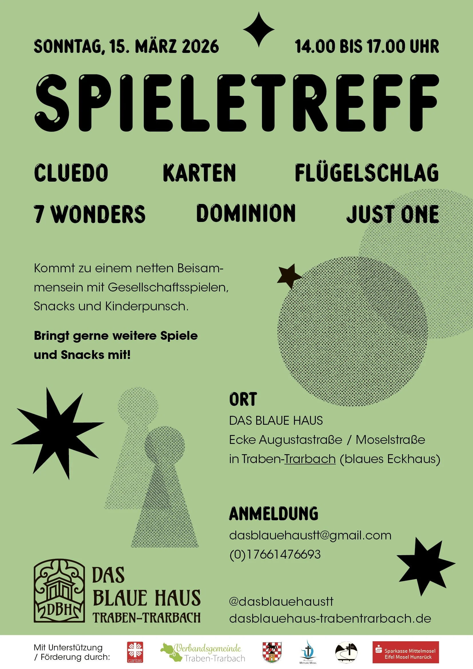 SPIELETREFF im Blauen Haus– Sonntag der 15. März 2026 um 14.00 - 17.00 Uhr