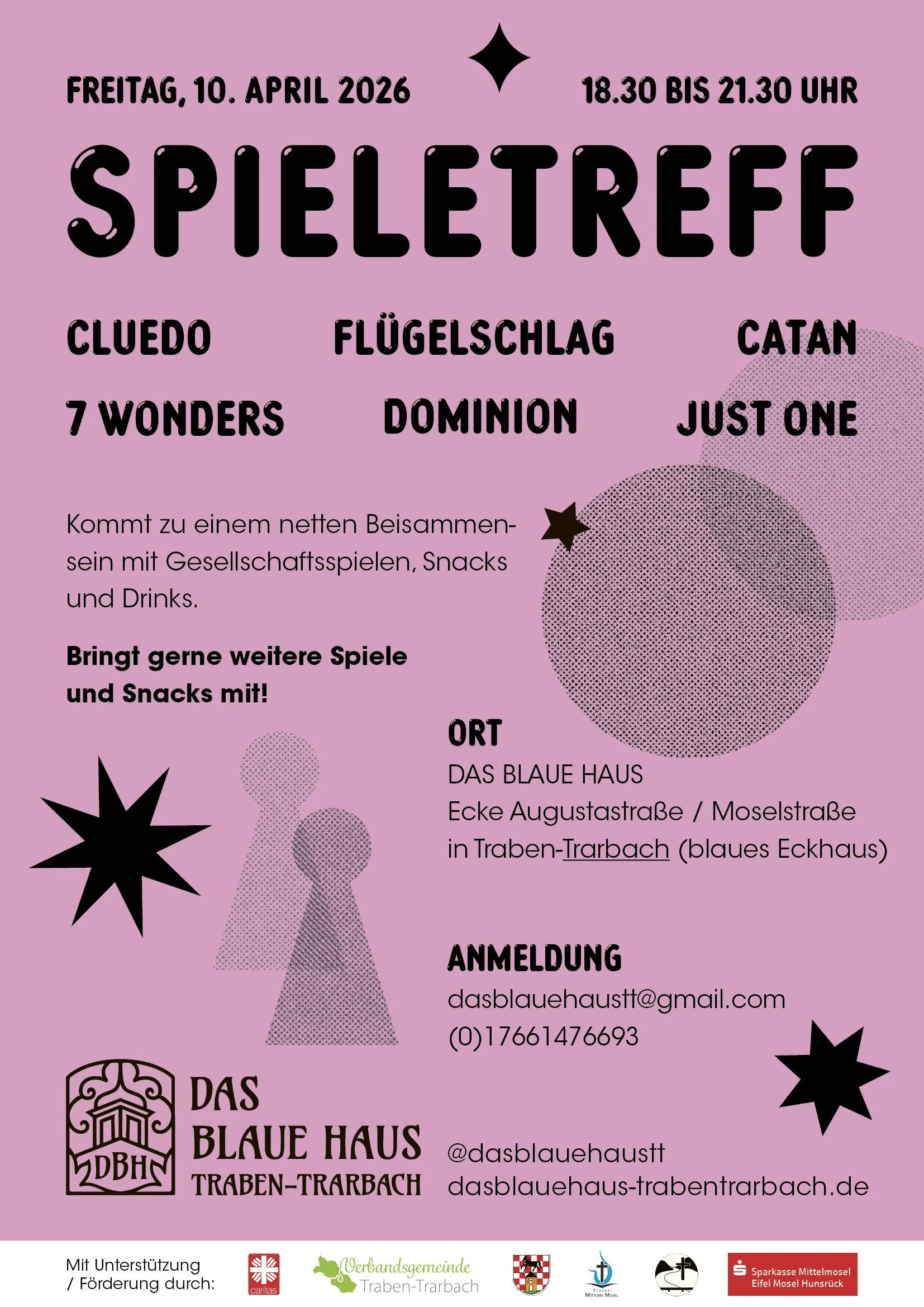 SPIELETREFF im Blauen Haus– Freitag der 10. April 2026 um 18.30 - 21.30 Uhr