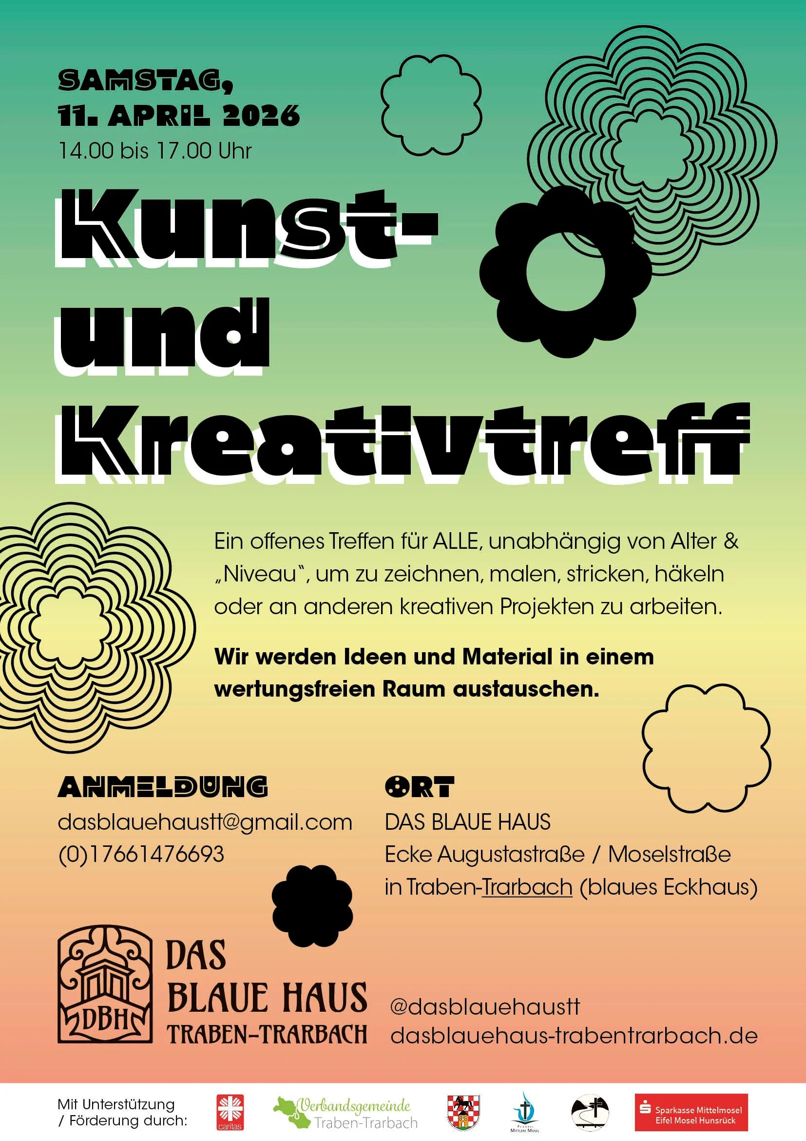 KUNST- UND KREATIVTREFF im Blauen Haus– Samstag der 11. April 2026 um 14.00 - 17.00 Uhr