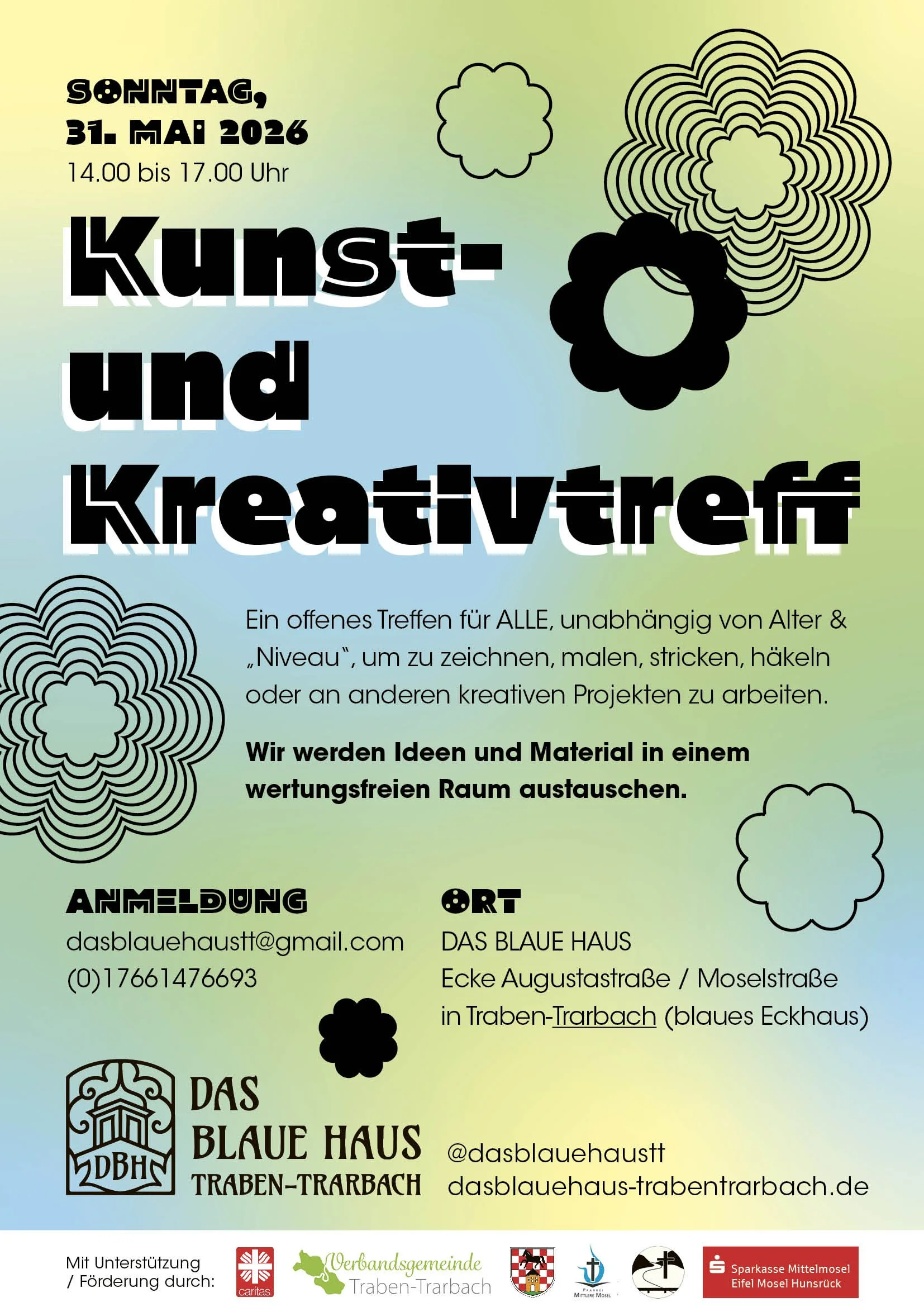 KUNST- UND KREATIVTREFF im Blauen Haus– Sonntag der 31. Mai 2026 um 14.00 - 17.00 Uhr