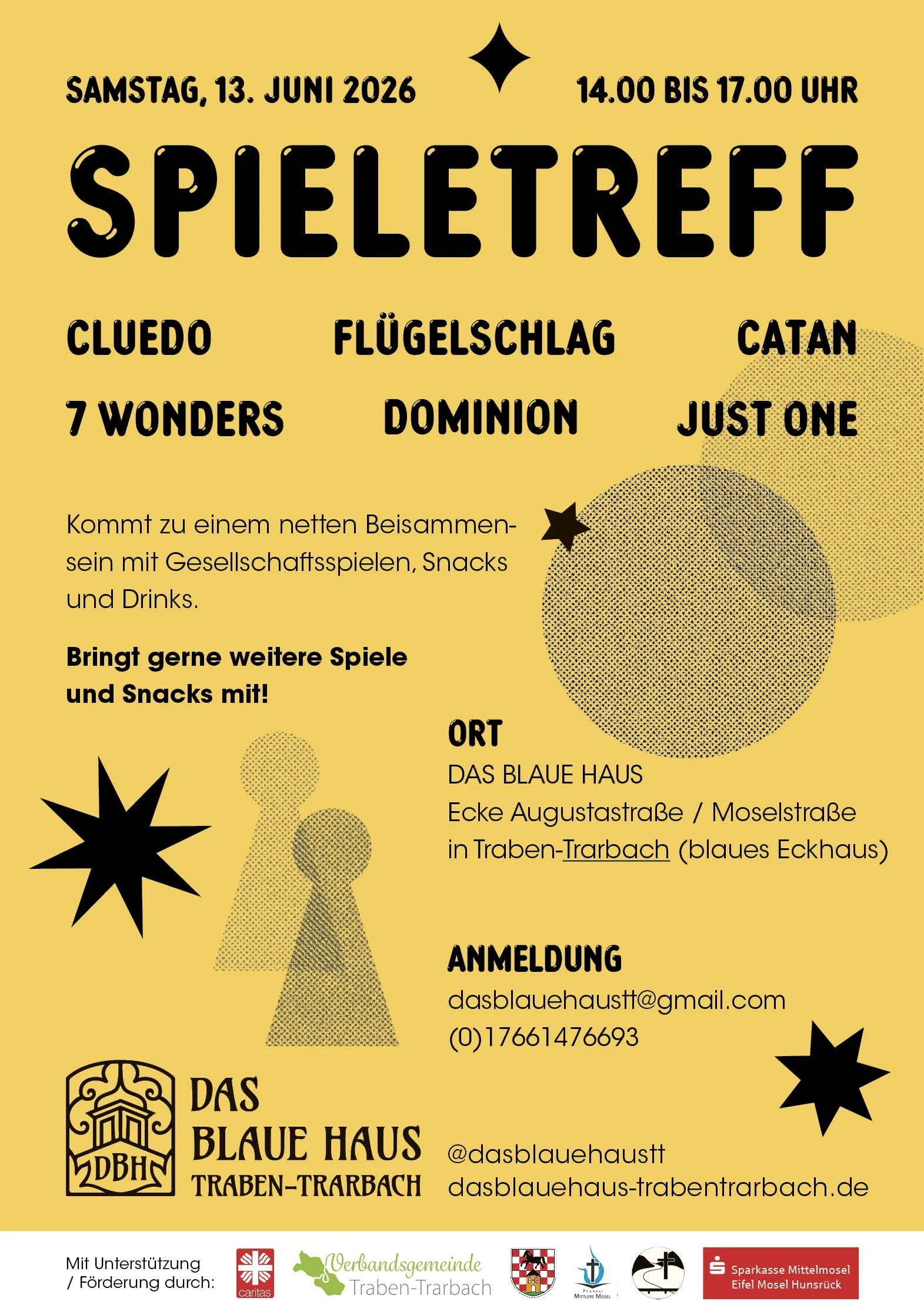 SPIELETREFF im Blauen Haus– Samstag der 13. Juni 2026 um 14.00 - 17.00 Uhr