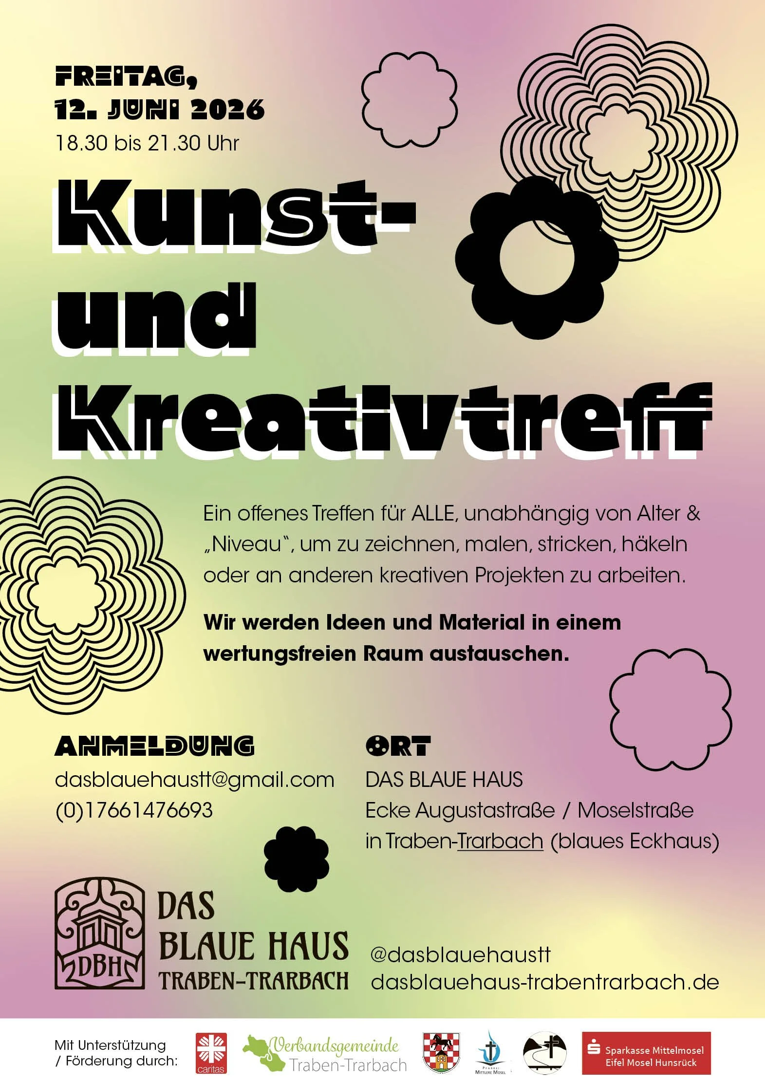 KUNST- UND KREATIVTREFF im Blauen Haus– Freitag der 12. Juni 2026 um 18.30 - 21.30 Uhr