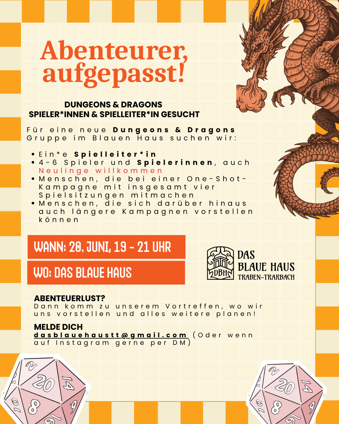 DUNGEONS &amp; DRAGONS Spieler*innen und Spielleiter*in gesucht!