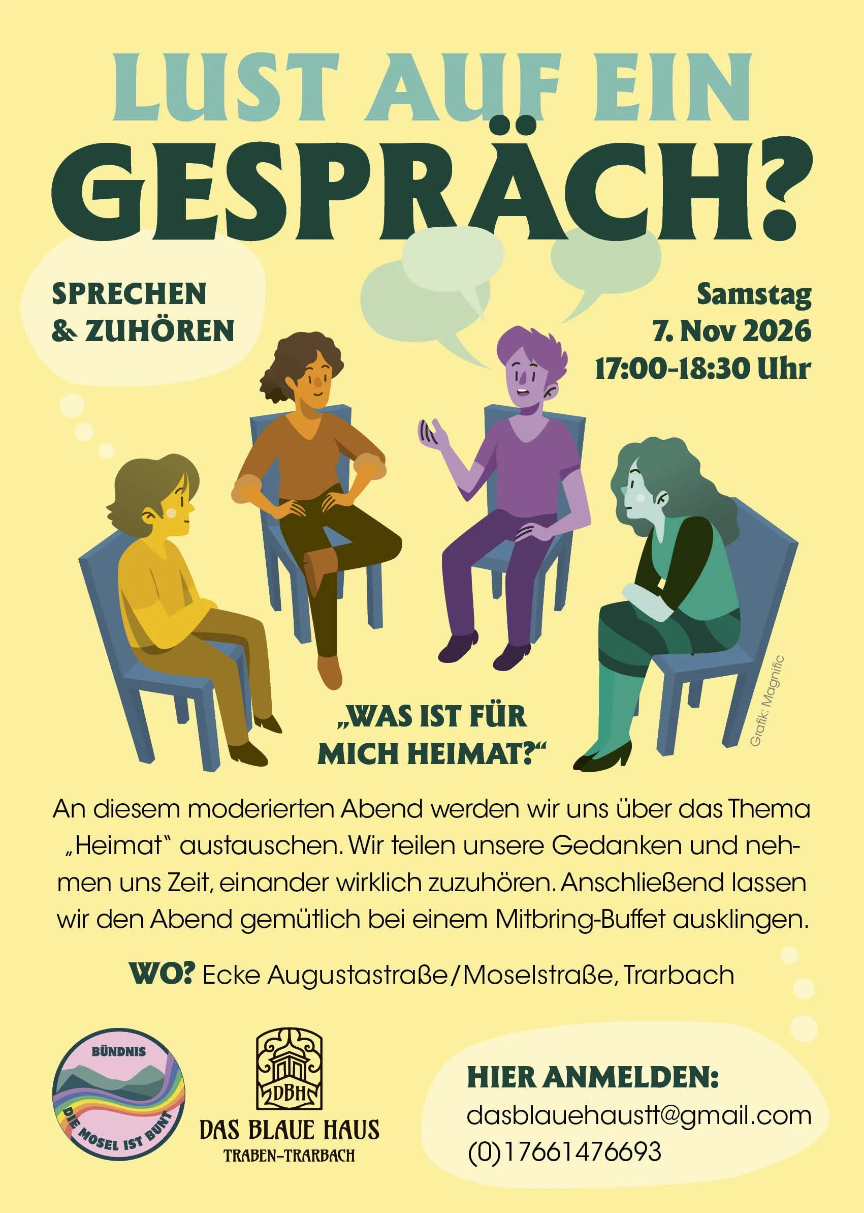 SPRECHEN UND ZUHÖREN im Blauen Haus– Samstag der 7. November 2026 um 17.00 - 18.30 Uhr