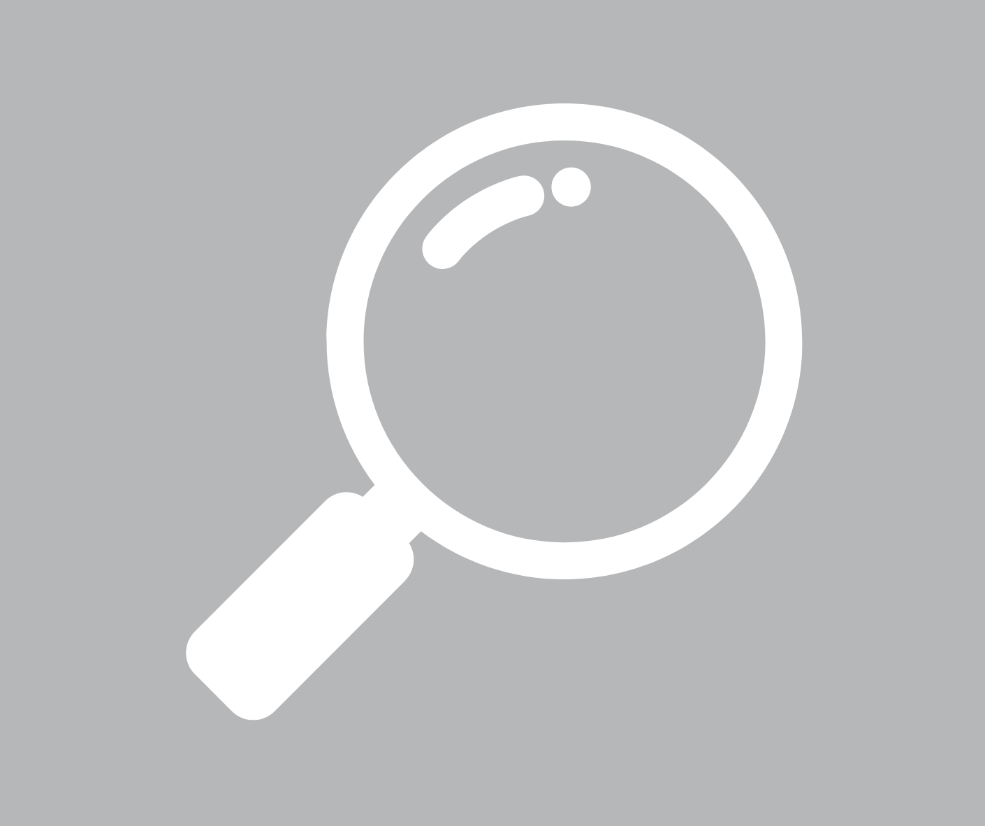Magnifying glass icon with a gray background.