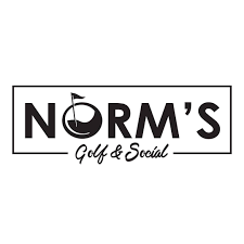 Logo for Norm's Golf & Social, featuring the word 'NORM'S' with a golf ball in a tee as the letter 'O' and the tagline 'Golf & Social' beneath it.