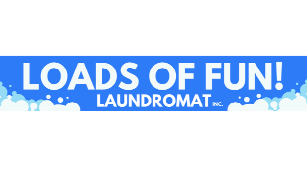 Blue and white logo with text 'Loads of Fun! Laundromat Inc.'