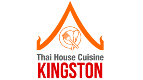 Logo of Thai House Cuisine Kingston featuring a stylized orange house roof with a black background and red text.