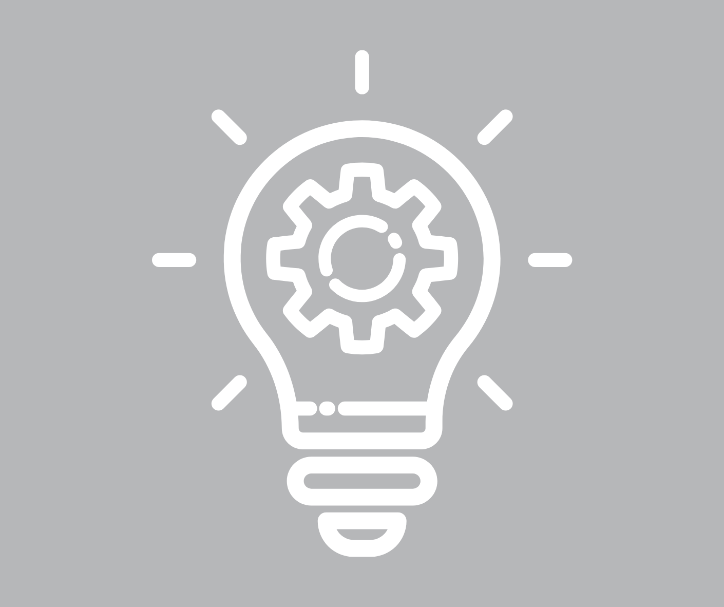 An illustration of a lightbulb with a gear inside, symbolizing ideas and innovation.