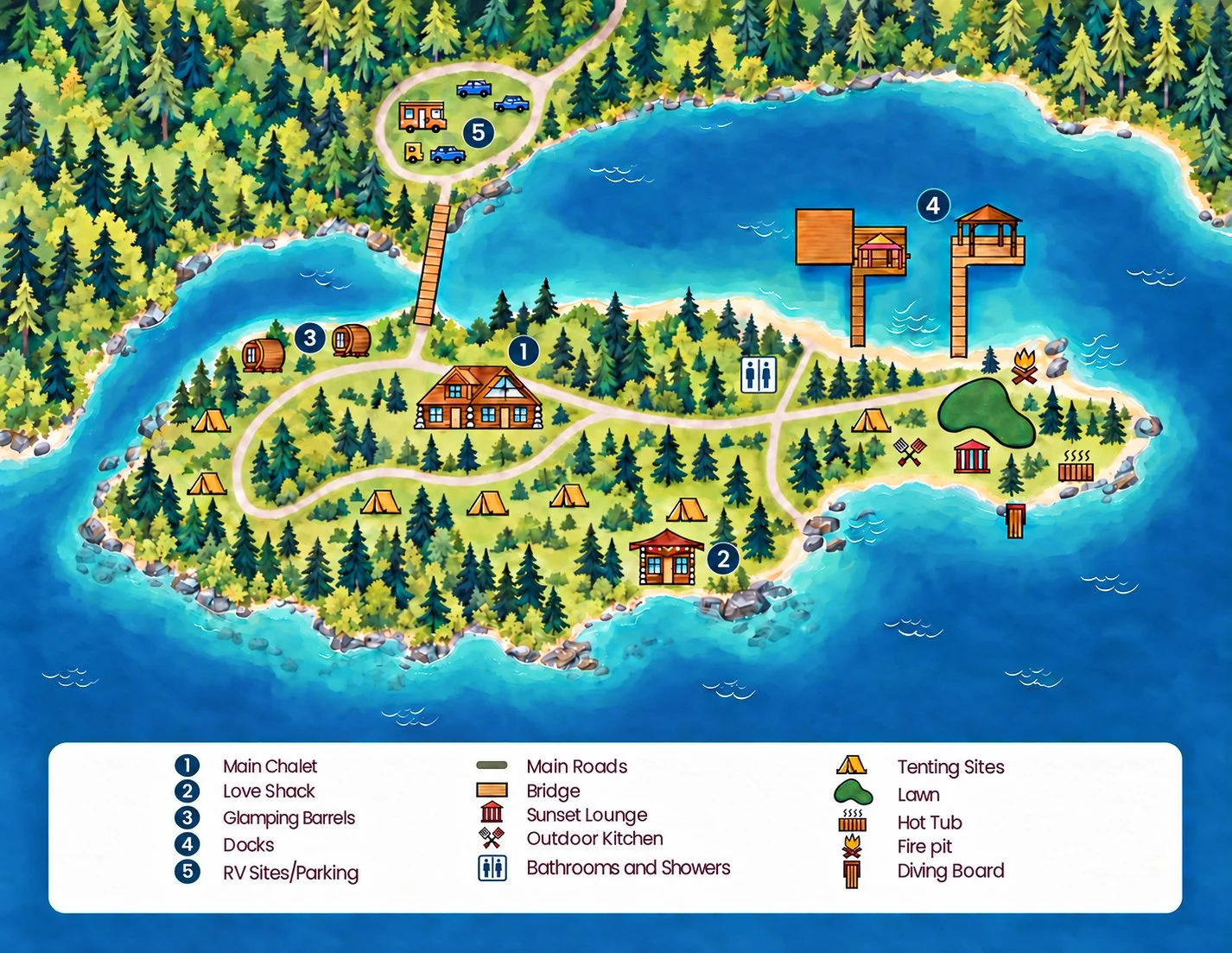 Illustrated map of Sunset Island Resort